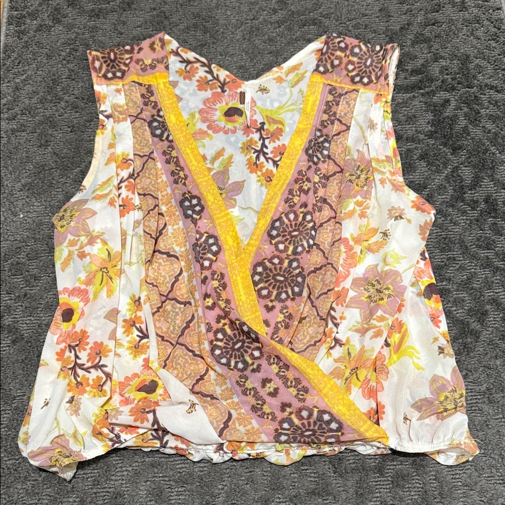 Free People Sleeveless Floral Patchwork Camisole in Yellow, Pink, Brown